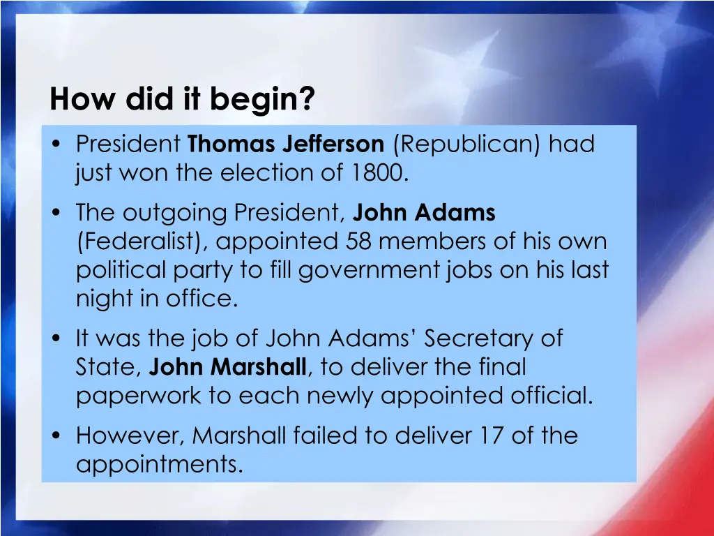 how did it begin president thomas jefferson