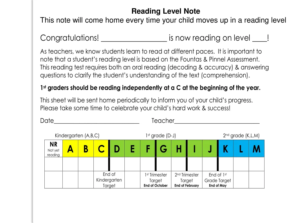 reading level note