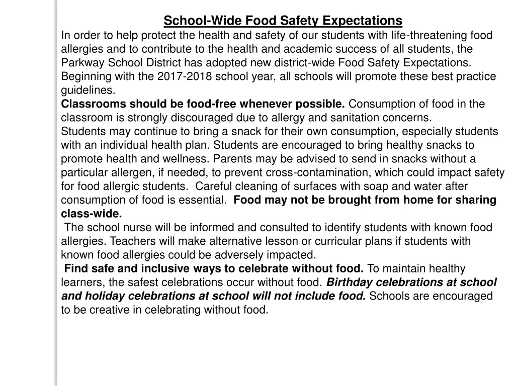 school wide food safety expectations in order