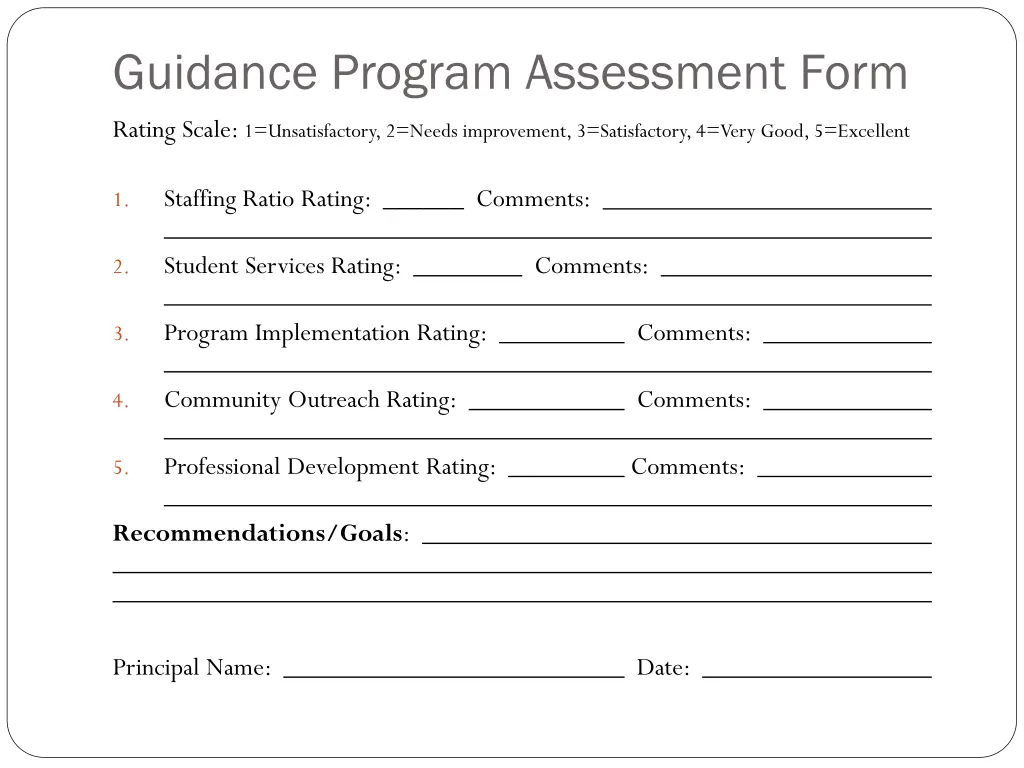 guidance program assessment form