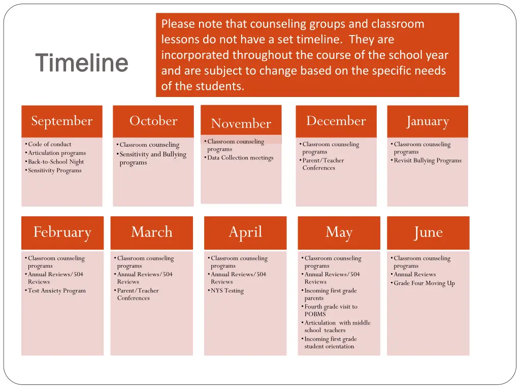 please note that counseling groups and classroom