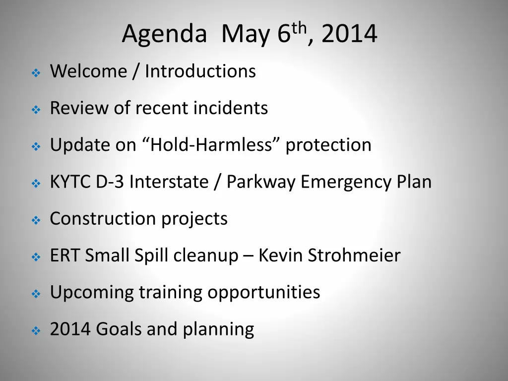 agenda may 6 th 2014