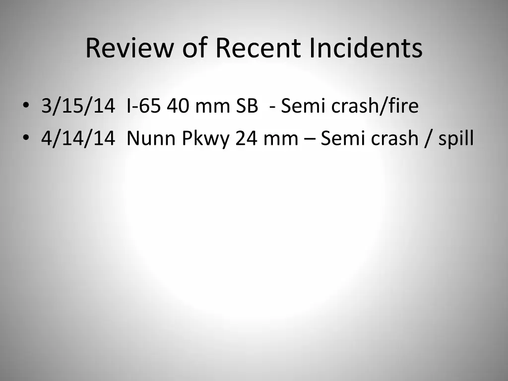 review of recent incidents