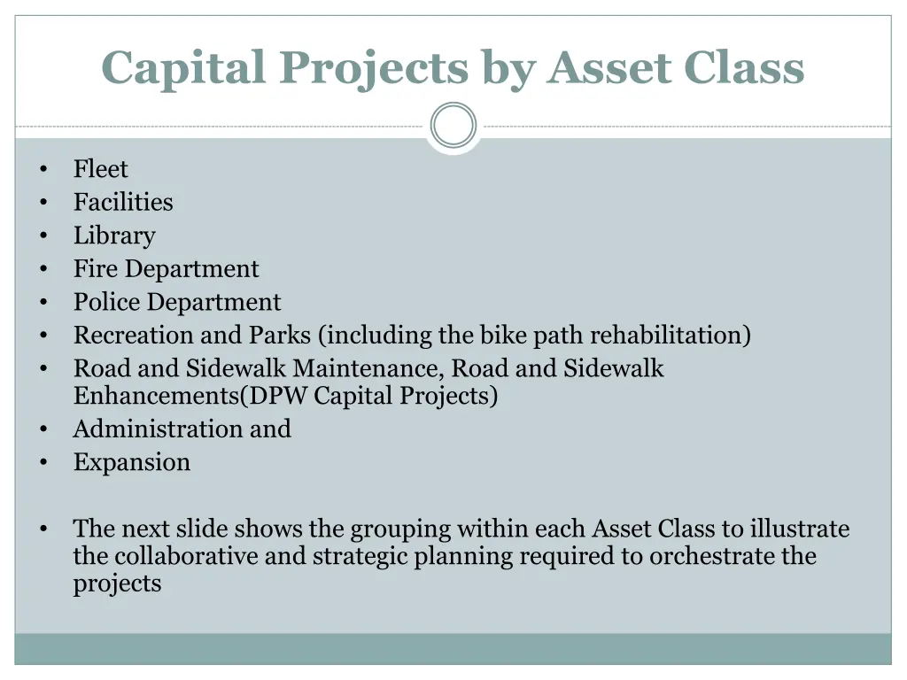 capital projects by asset class