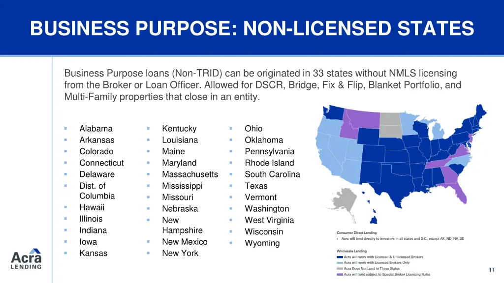 business purpose non licensed states business