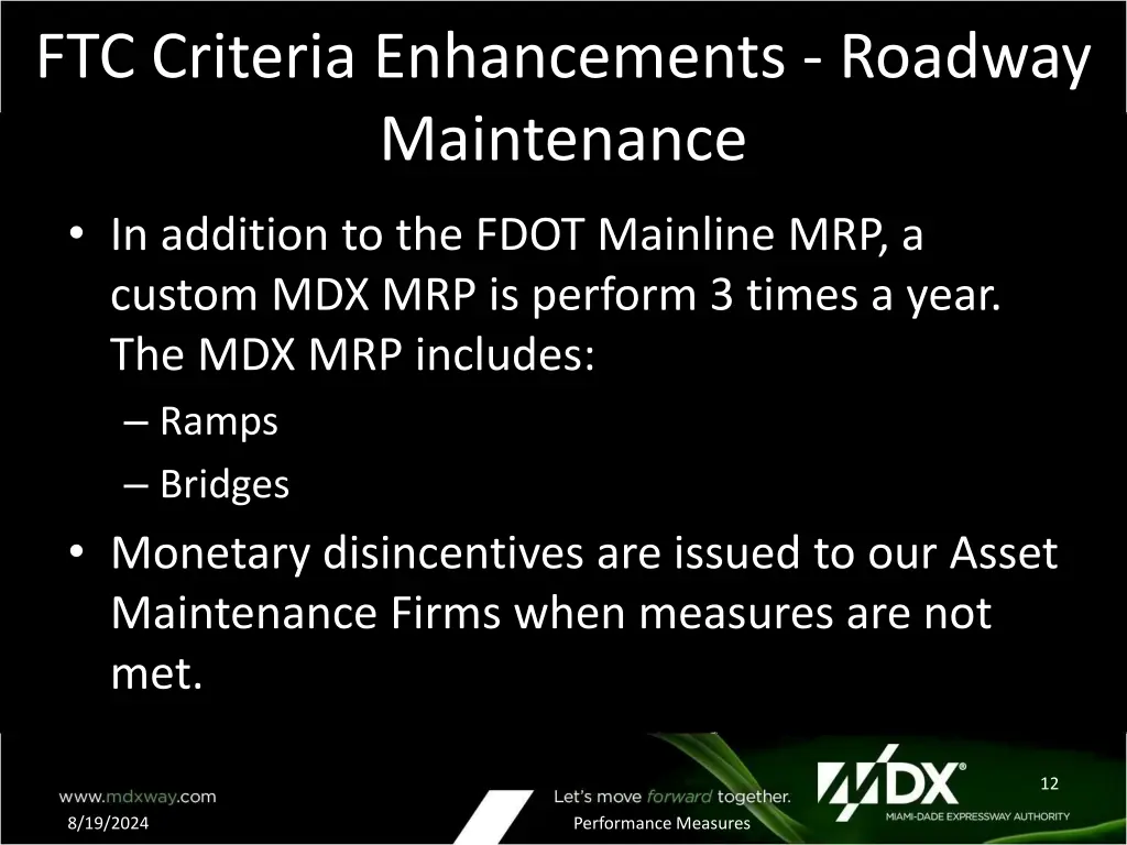 ftc criteria enhancements roadway maintenance