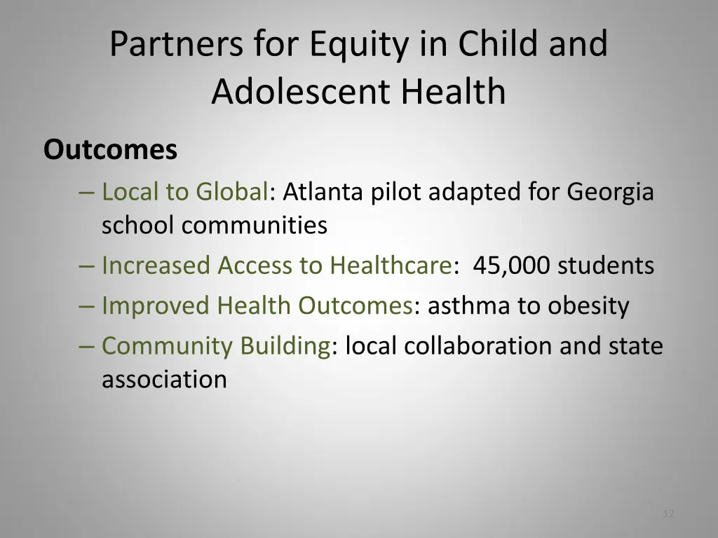 partners for equity in child and adolescent health 1