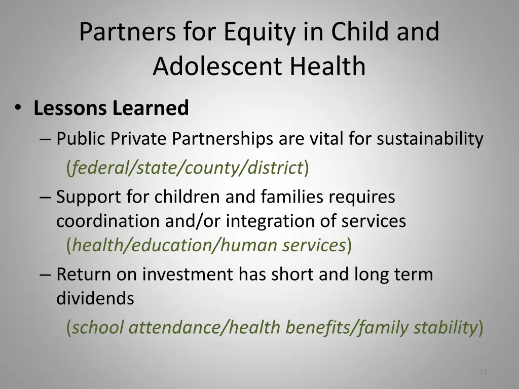 partners for equity in child and adolescent health