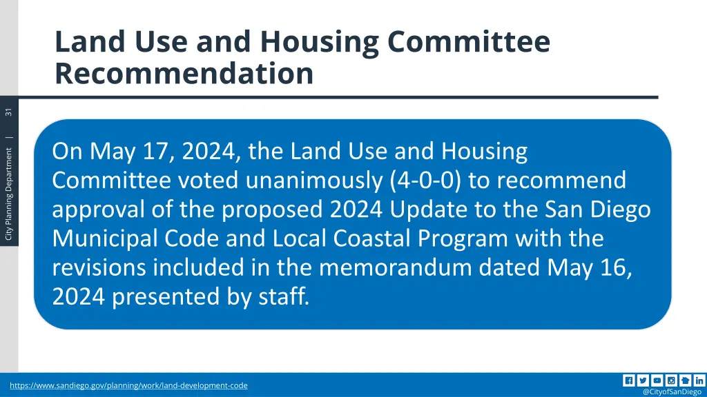 land use and housing committee recommendation