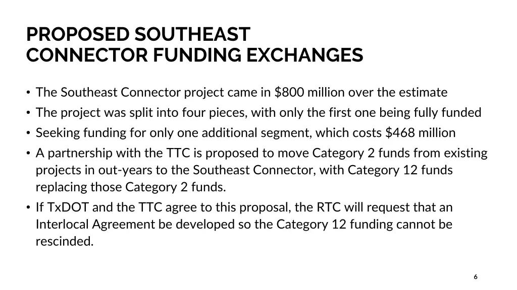 proposed southeast connector funding exchanges