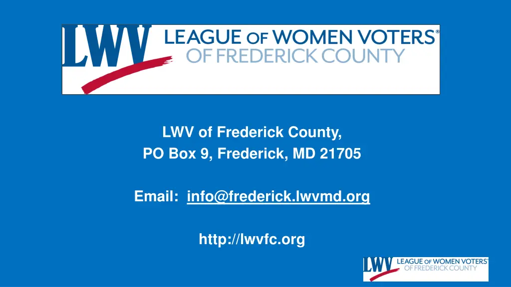 lwv of frederick county po box 9 frederick