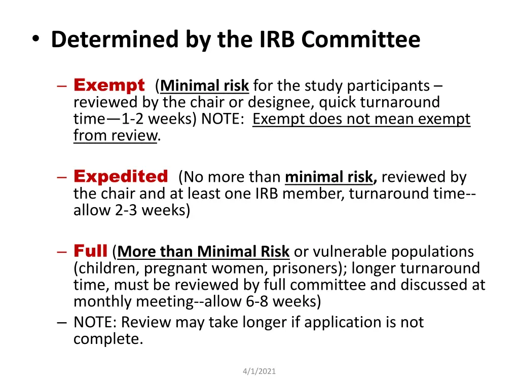 determined by the irb committee