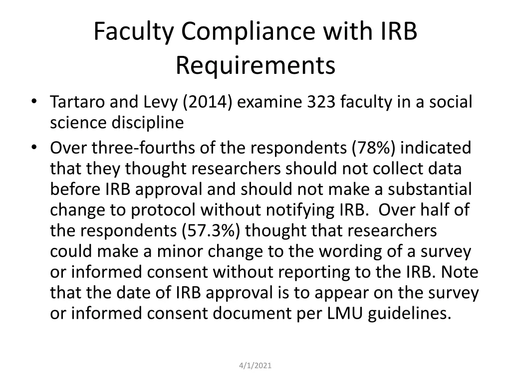 faculty compliance with irb requirements tartaro