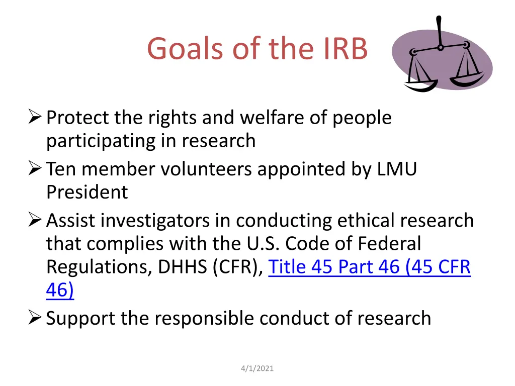 goals of the irb