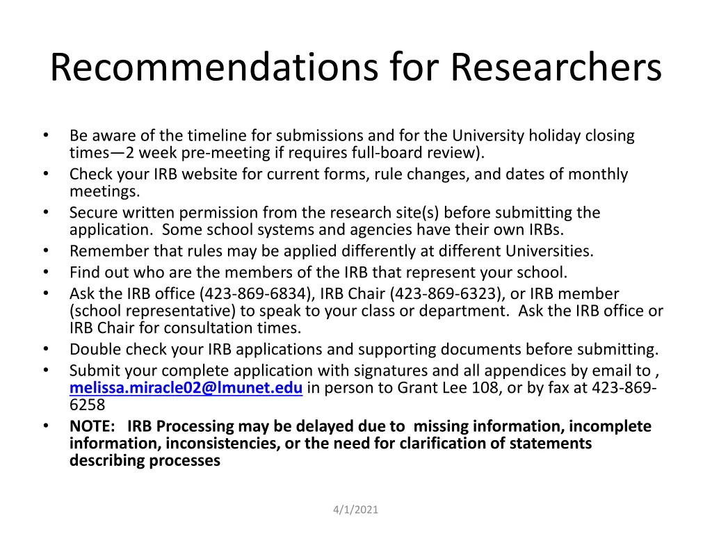 recommendations for researchers