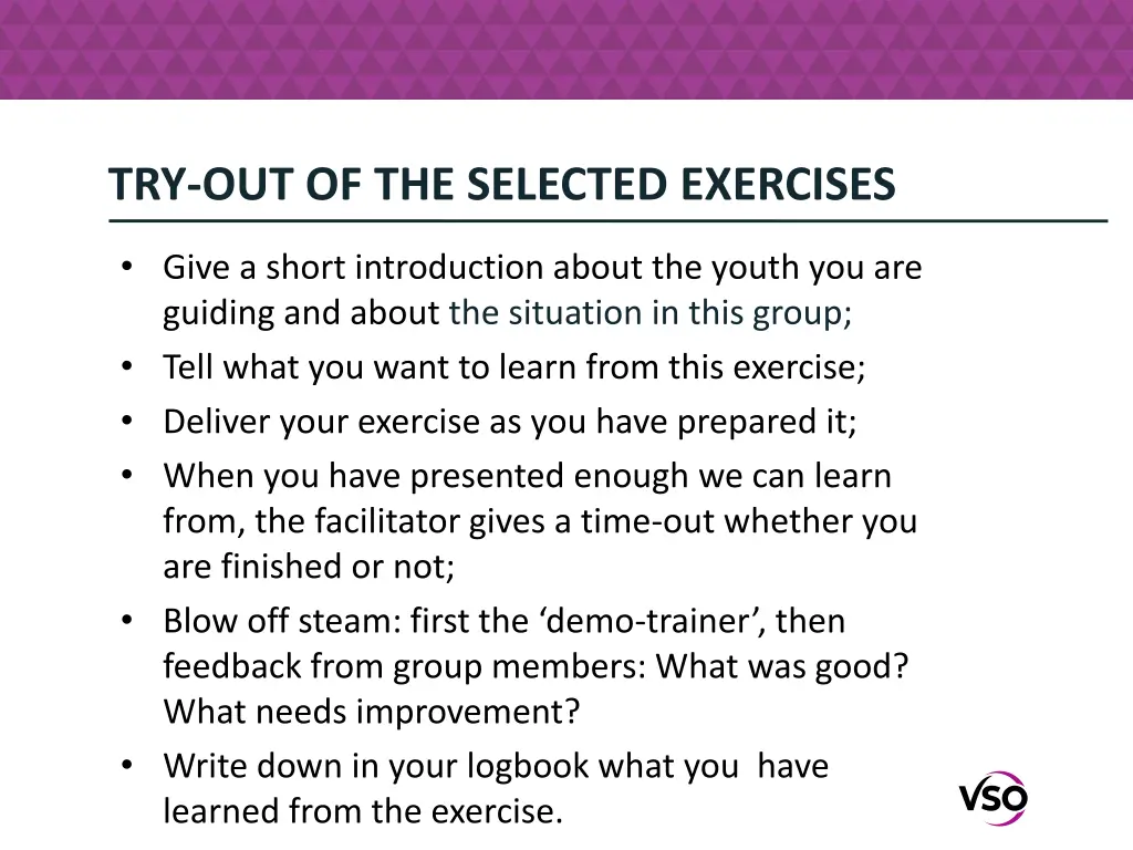 try out of the selected exercises