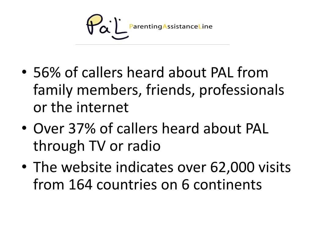 56 of callers heard about pal from family members