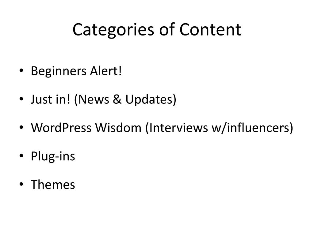 categories of content