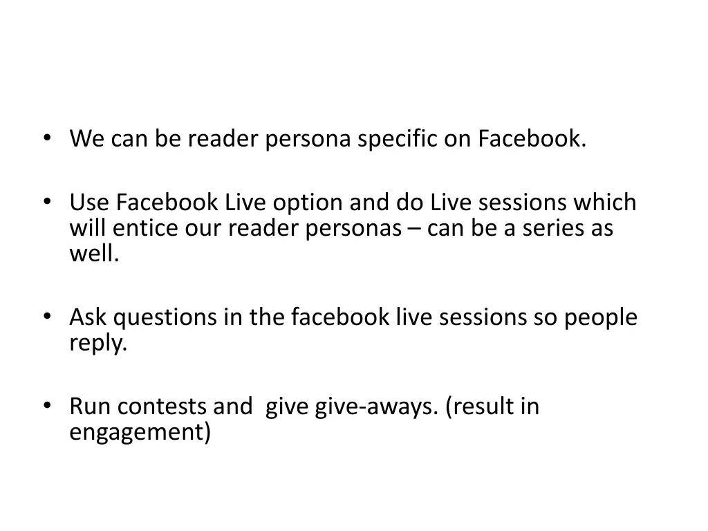 we can be reader persona specific on facebook