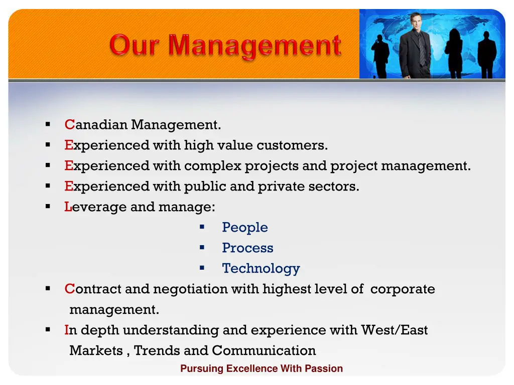 canadian management experienced with high value