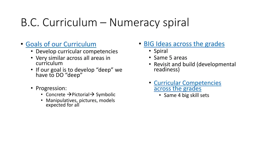 b c curriculum numeracy spiral