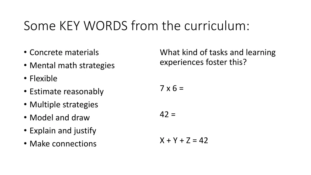 some key words from the curriculum