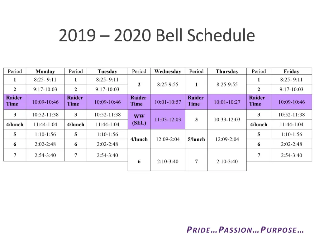 2019 2020 bell schedule