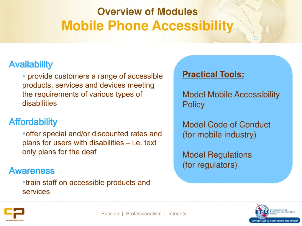 overview of modules mobile phone accessibility