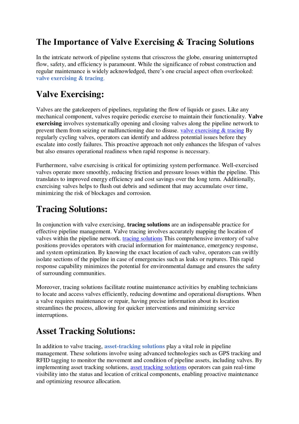 the importance of valve exercising tracing