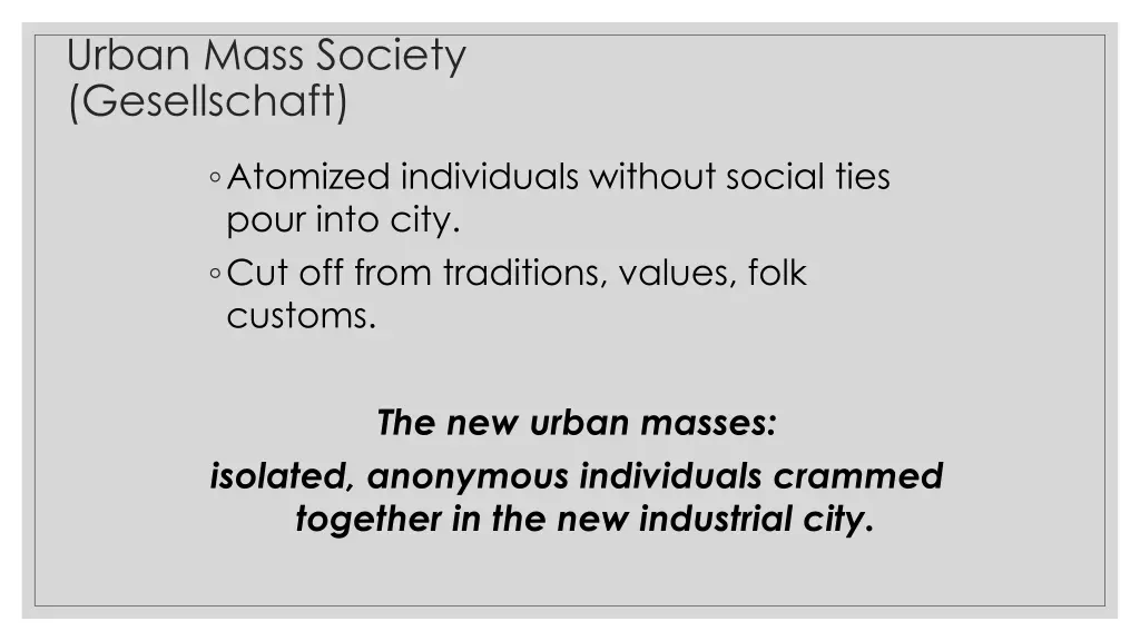 urban mass society gesellschaft