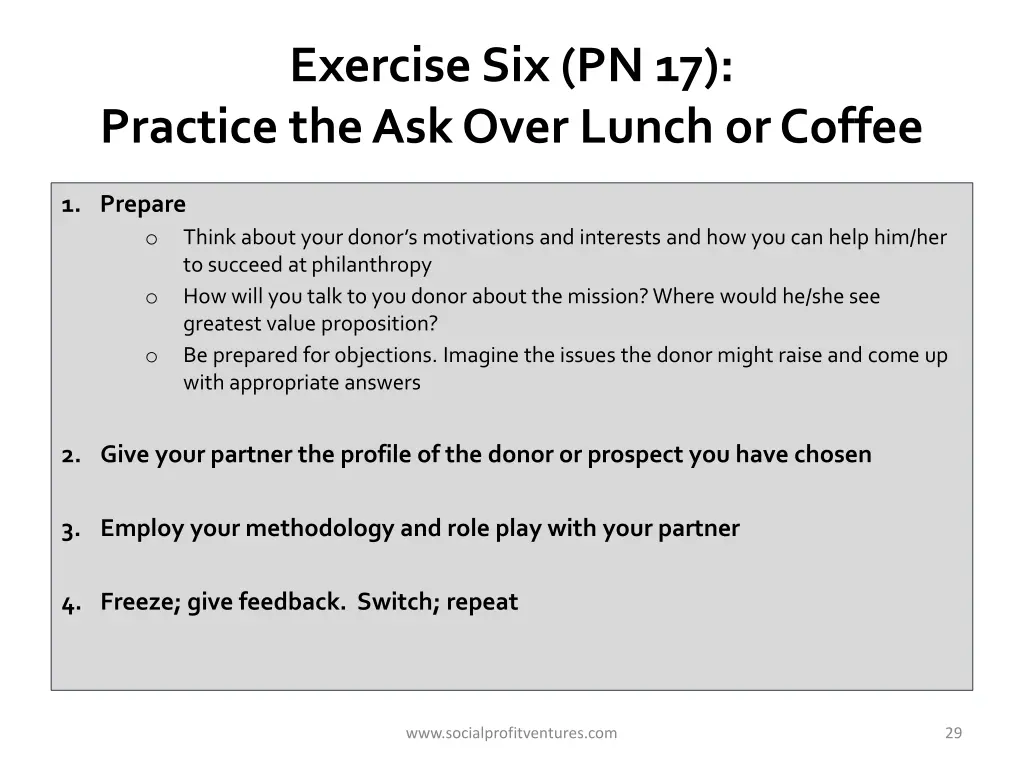 exercise six pn 17 practice the ask over lunch