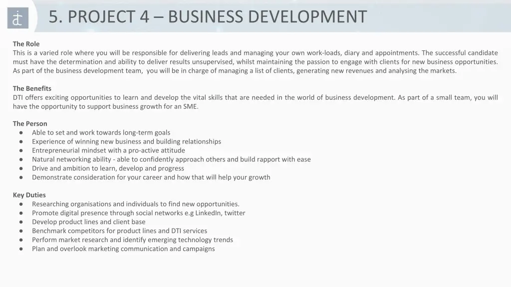 5 project 4 business development