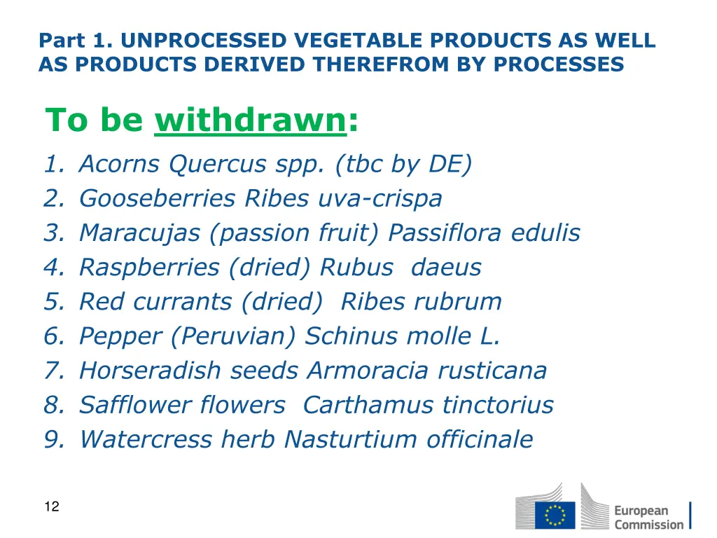 part 1 unprocessed vegetable products as well