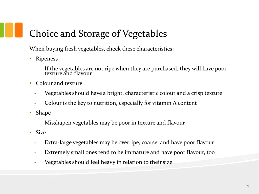 choice and storage of vegetables