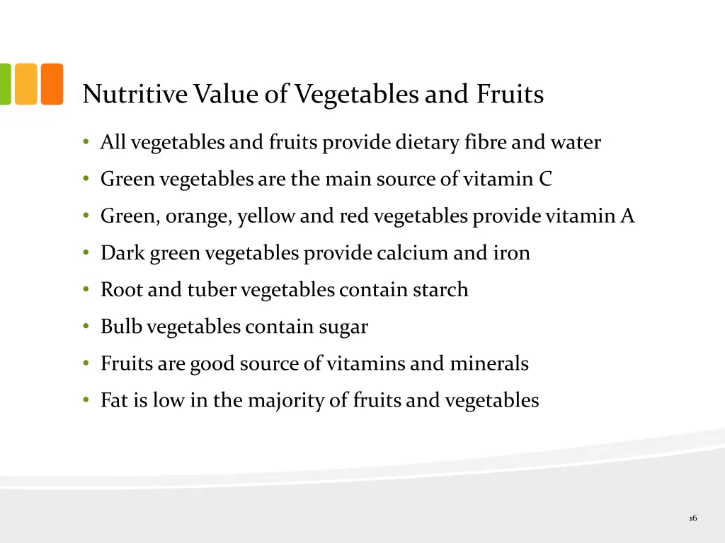 nutritive value of vegetables and fruits 1