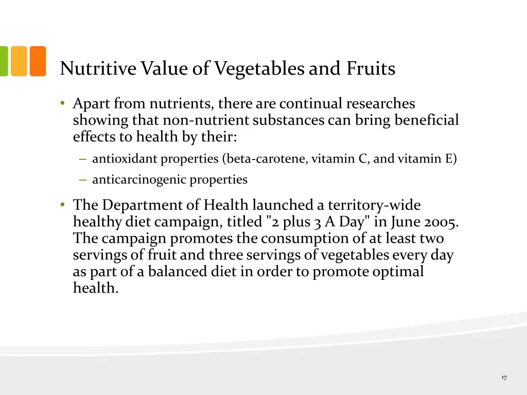 nutritive value of vegetables and fruits 2