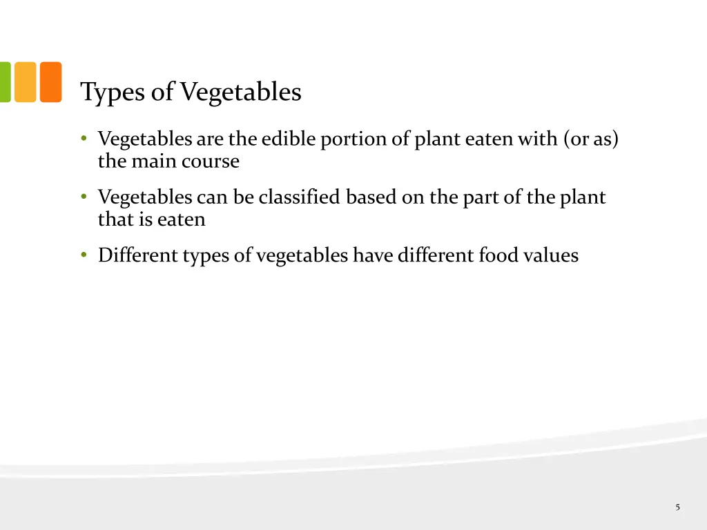 types of vegetables