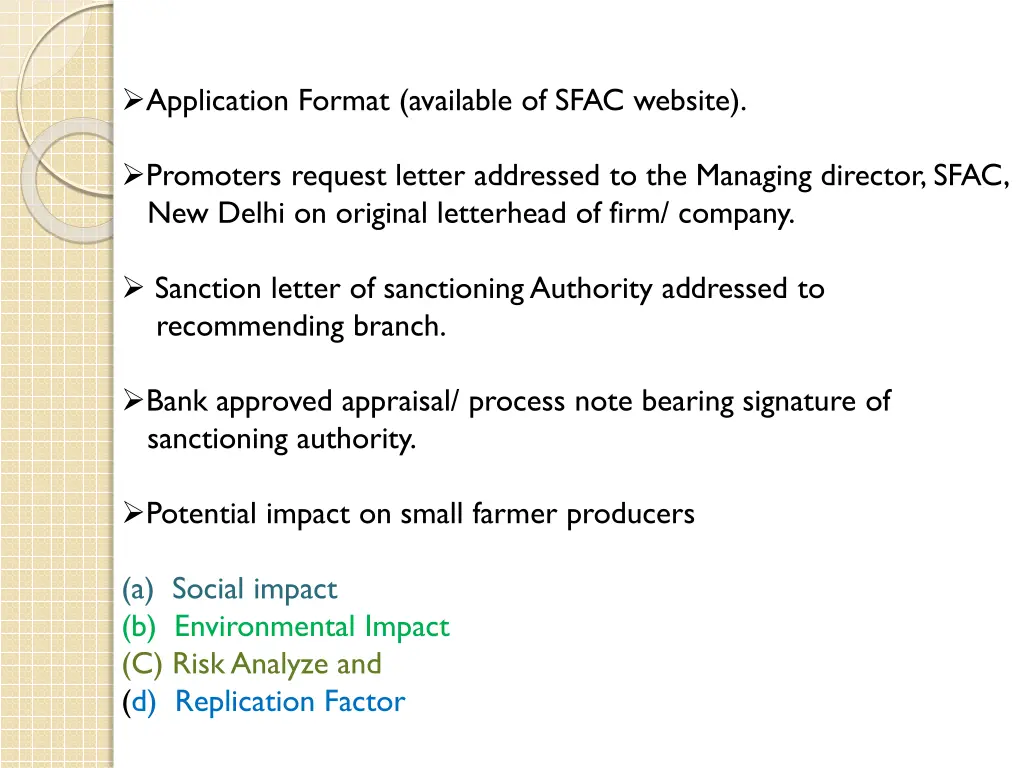 application format available of sfac website