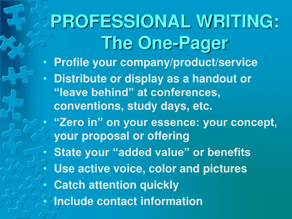 professional writing the one pager profile your