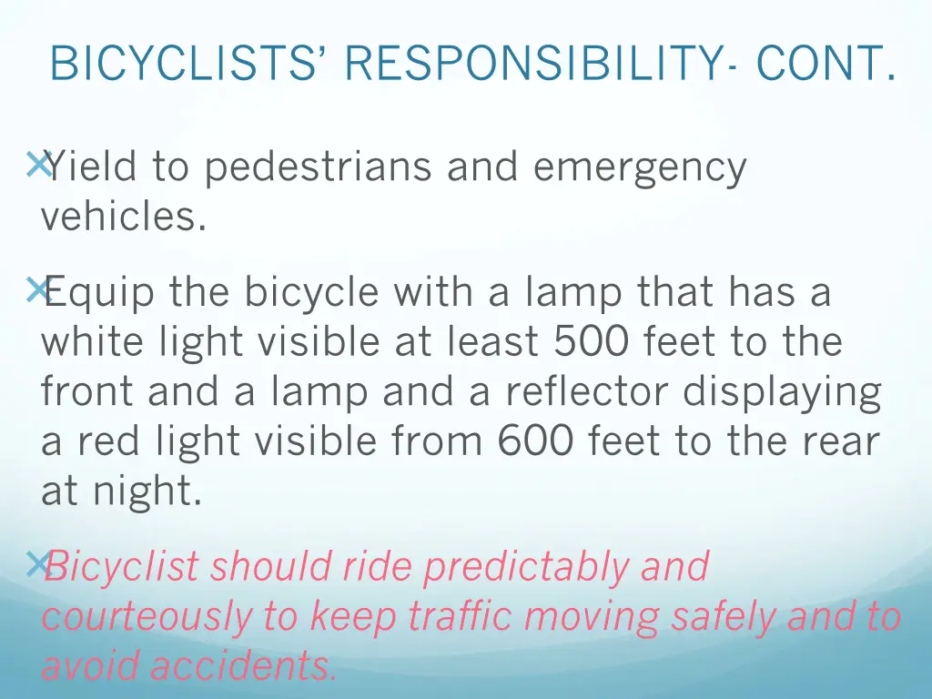 bicyclists responsibility cont