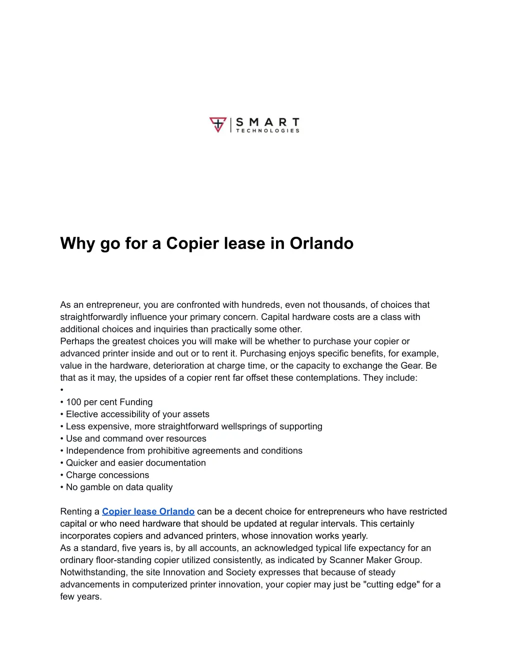 why go for a copier lease in orlando