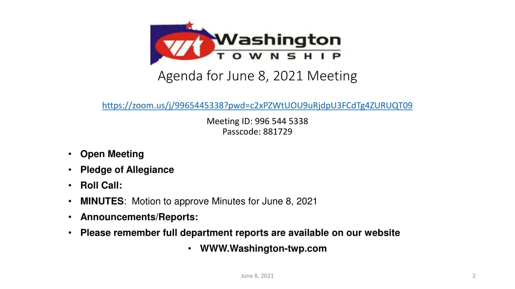 agenda for june 8 2021 meeting