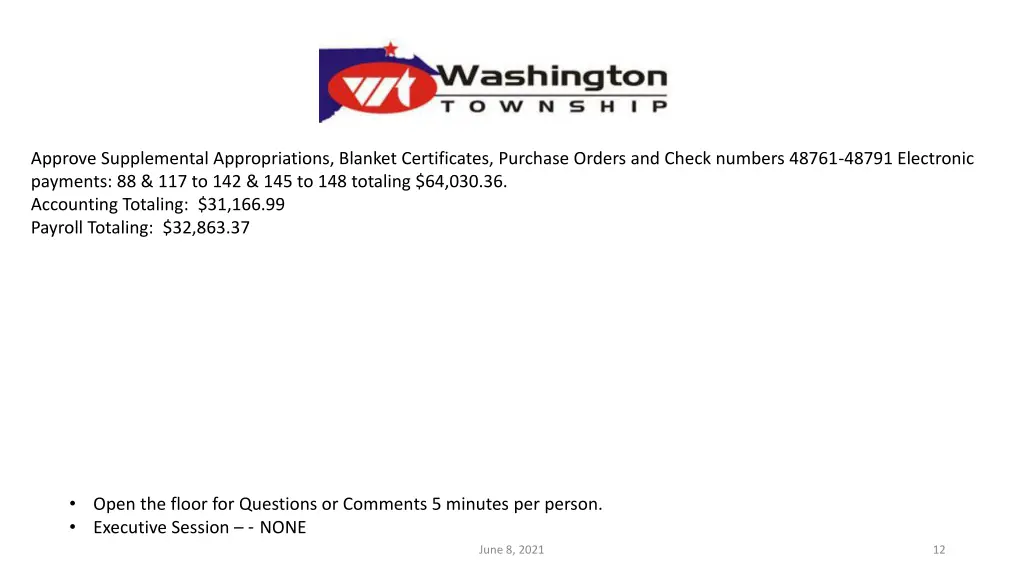 approve supplemental appropriations blanket