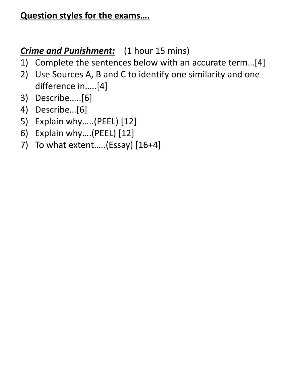 question styles for the exams