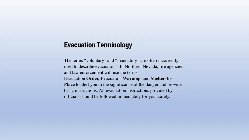 evacuation terminology