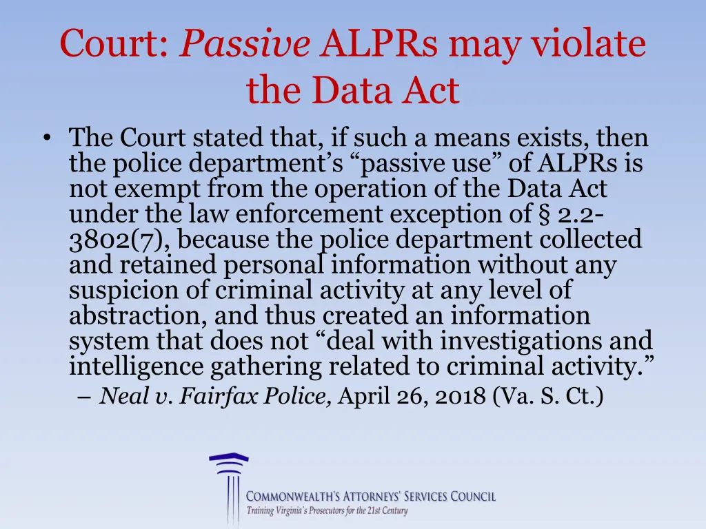 court passive alprs may violate the data