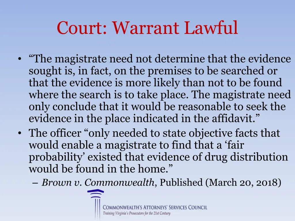 court warrant lawful