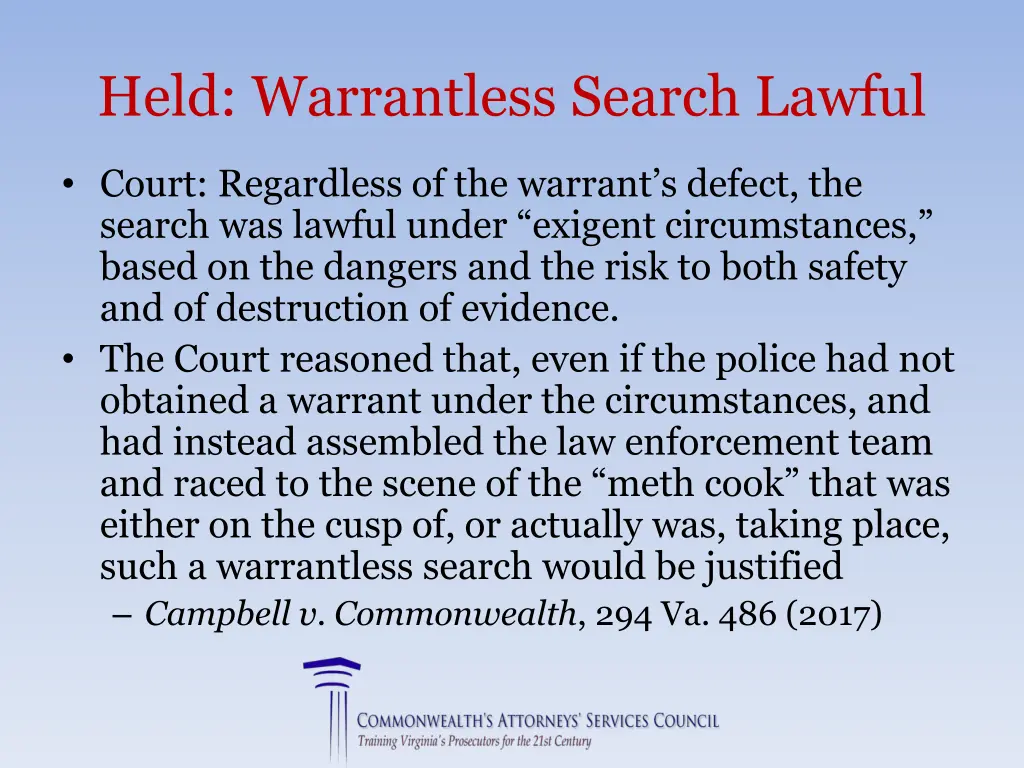 held warrantless search lawful