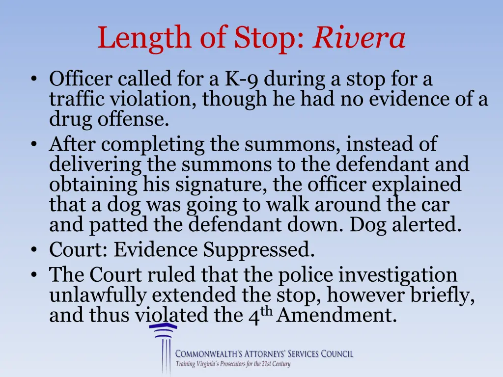 length of stop rivera