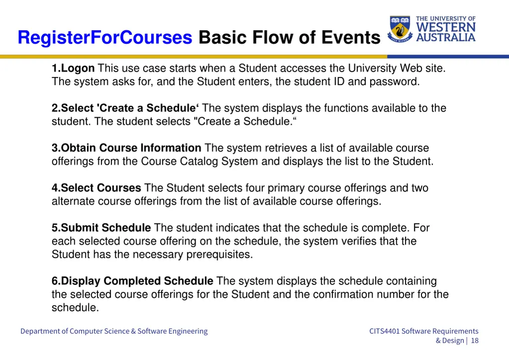 registerforcourses basic flow of events